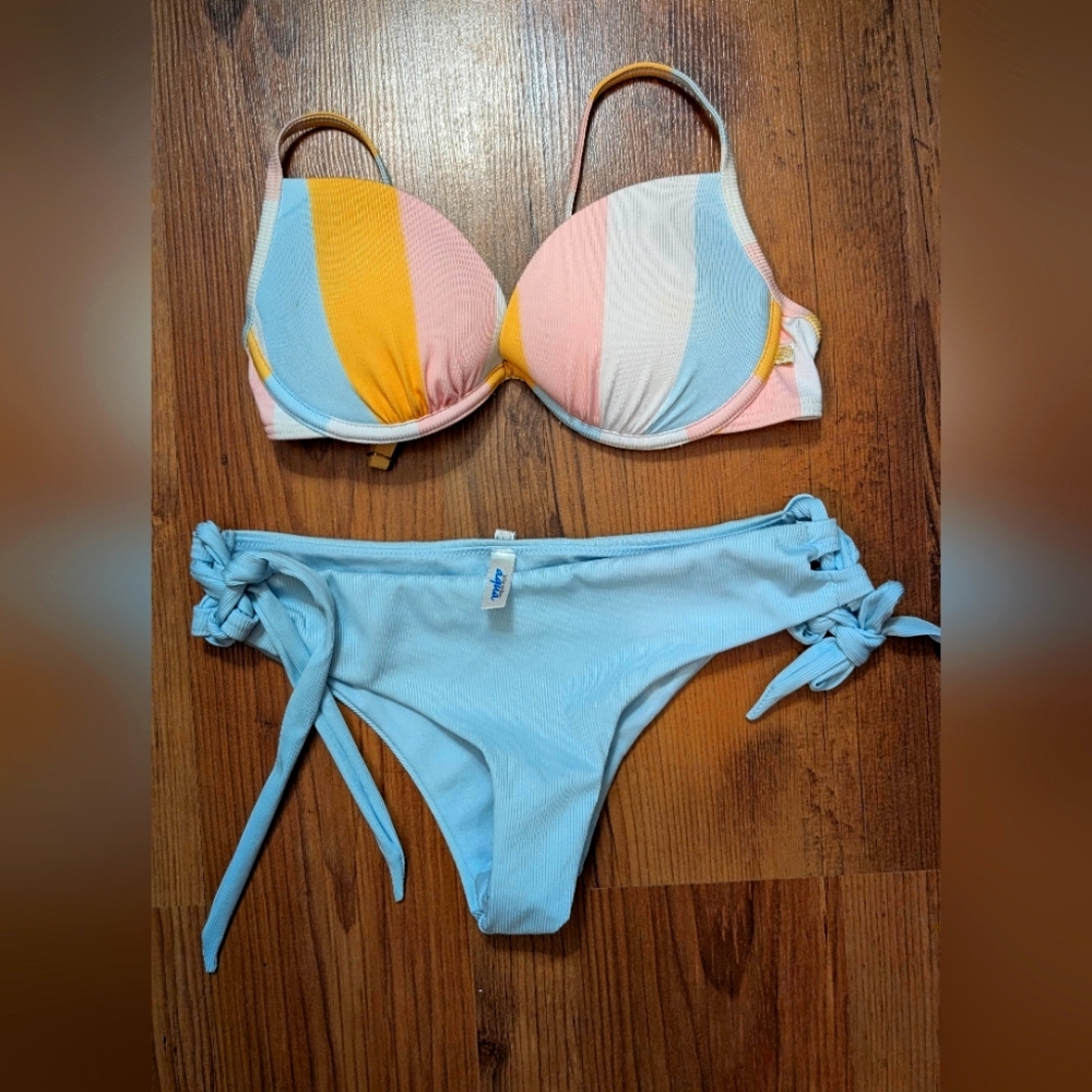 La Vie En Rose Aqua Colorful Striped Bikini Set